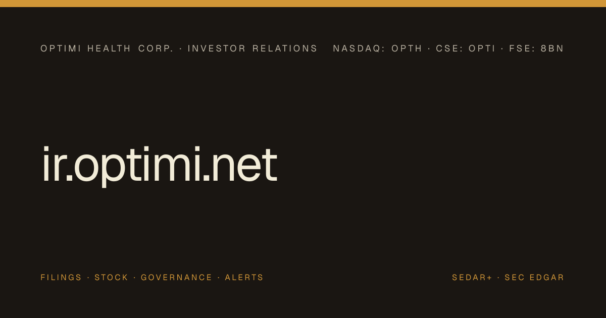 Optimi Health Corp. — Investors · Optimi Investors